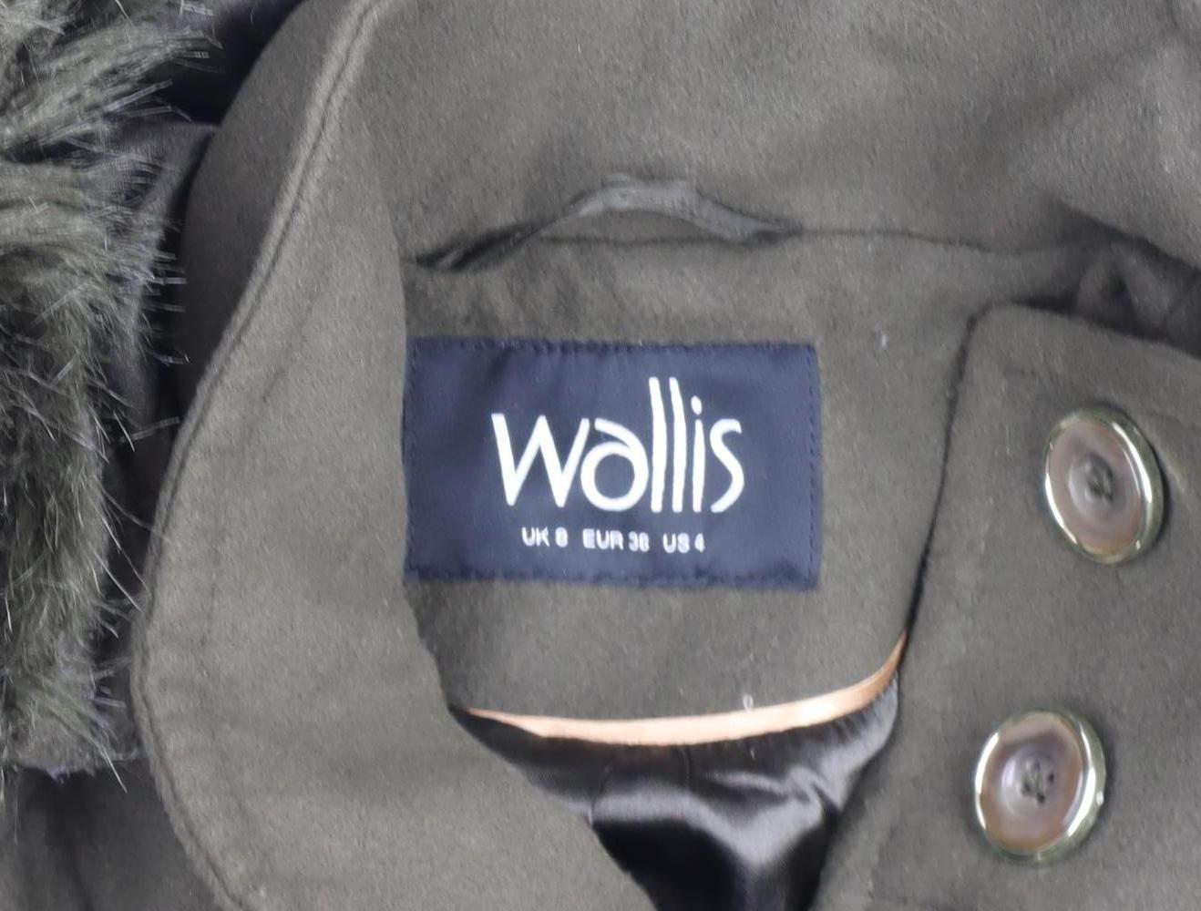 Wallis Women’s Green Faux Fur Hooded Long Parka Coat Size 8