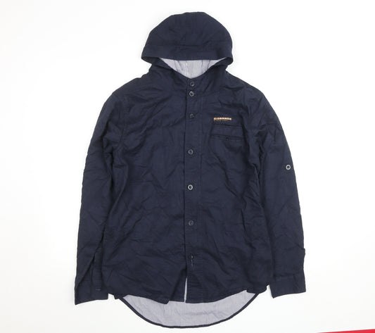 Criminal Damage Men's Blue Hooded Cotton Windbreaker Jacket Medium