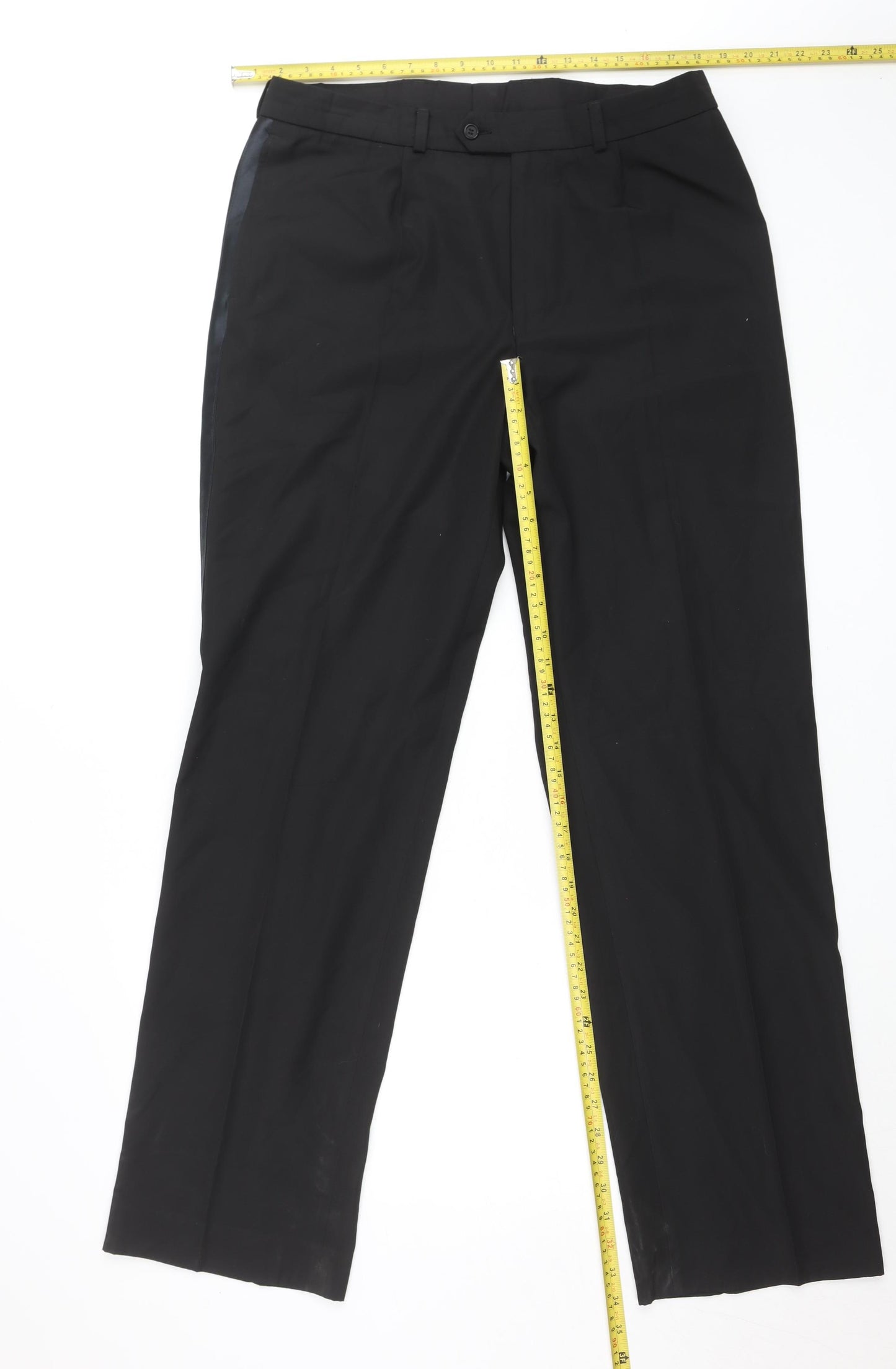 George Men's Black 36W 33L Dress Trousers Satin Stripe Classic Fit