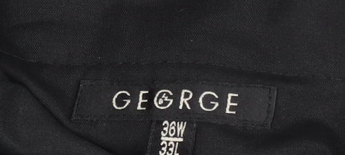 George Men's Black 36W 33L Dress Trousers Satin Stripe Classic Fit