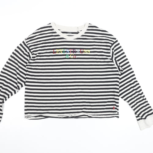 Levi's Women's Black & White Striped Cropped Long Sleeve T-Shirt Size S