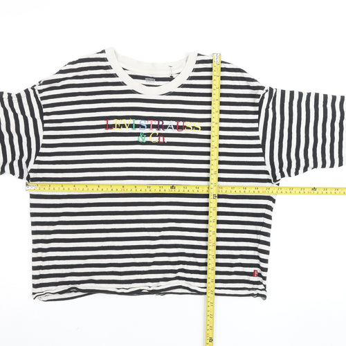 Levi's Women's Black & White Striped Cropped Long Sleeve T-Shirt Size S