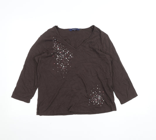 Debenhams Women’s Brown Sequin V-Neck Jersey T-Shirt Size 16