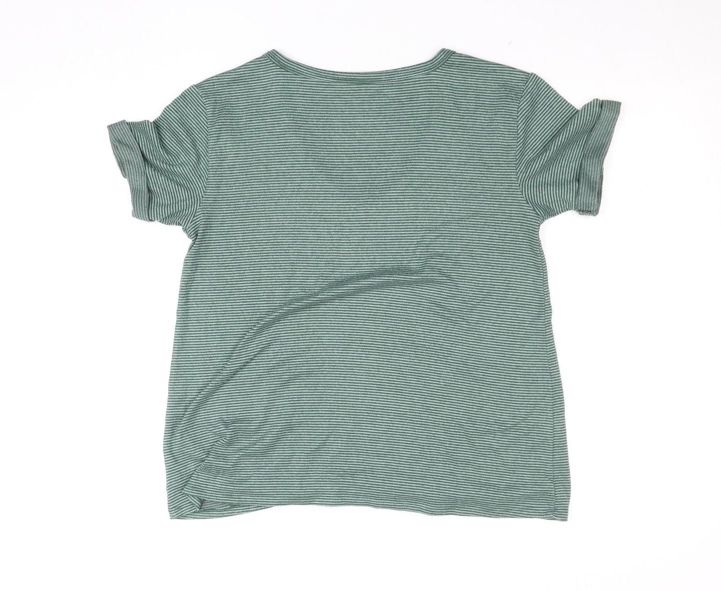 American Eagle Women's Green Striped Soft & Sexy V-Neck T-Shirt Size S