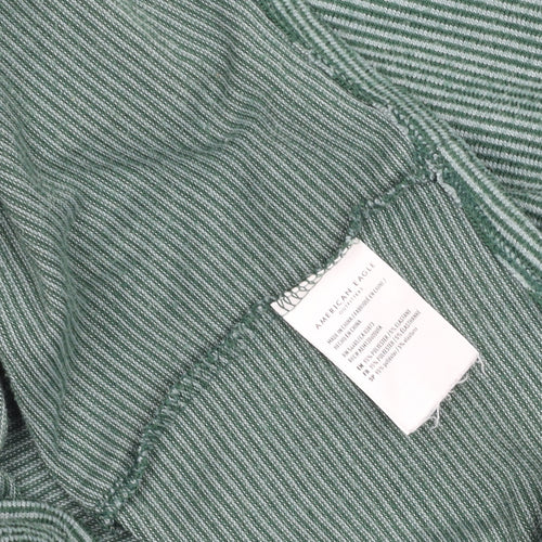 American Eagle Women's Green Striped Soft & Sexy V-Neck T-Shirt Size S