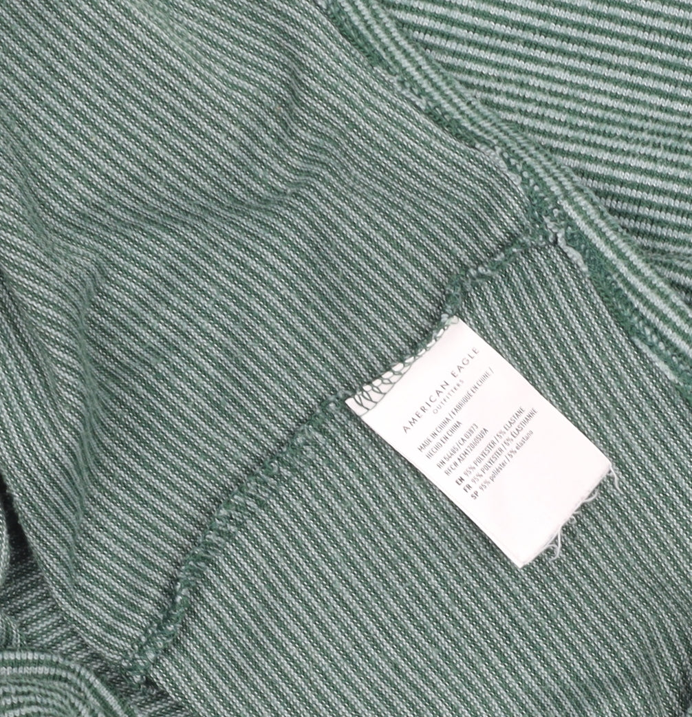 American Eagle Women's Green Striped Soft & Sexy V-Neck T-Shirt Size S