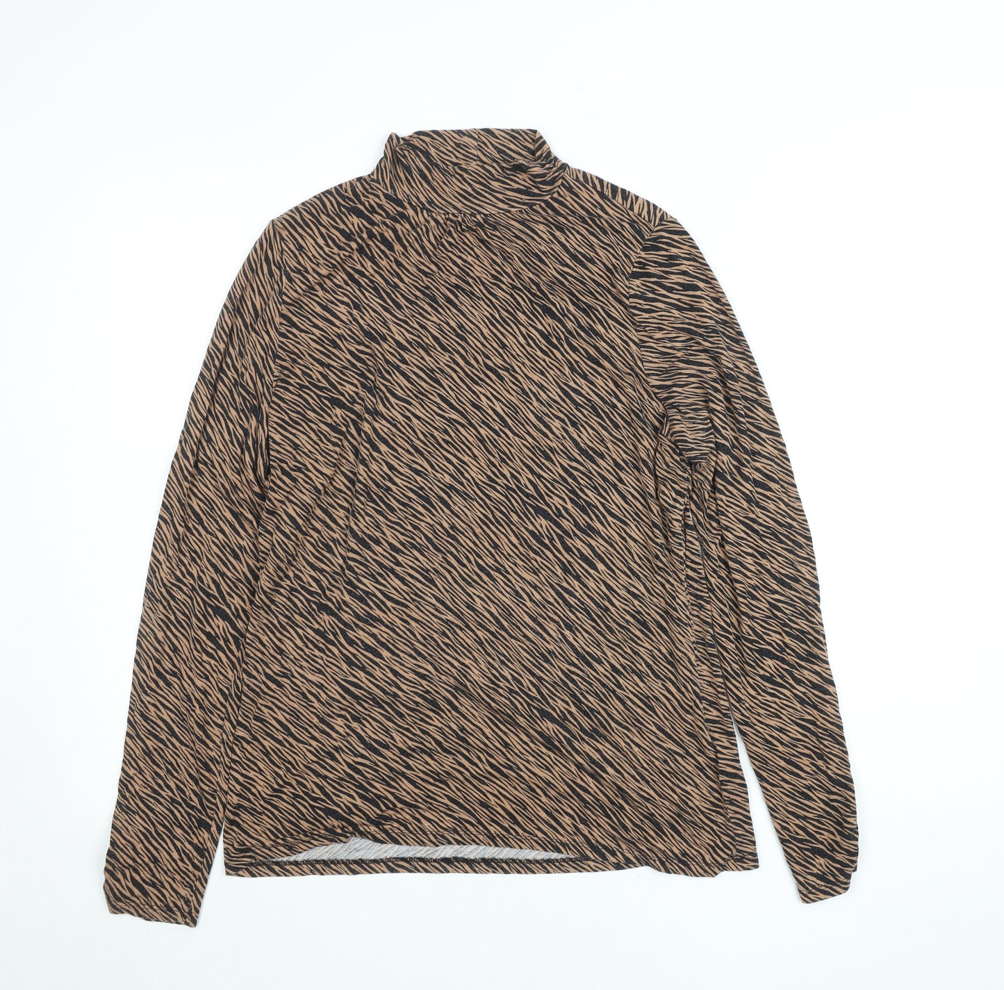 Oasis Women Brown Animal Print Roll Neck Long Sleeve Top L