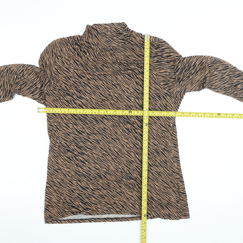 Oasis Women Brown Animal Print Roll Neck Long Sleeve Top L