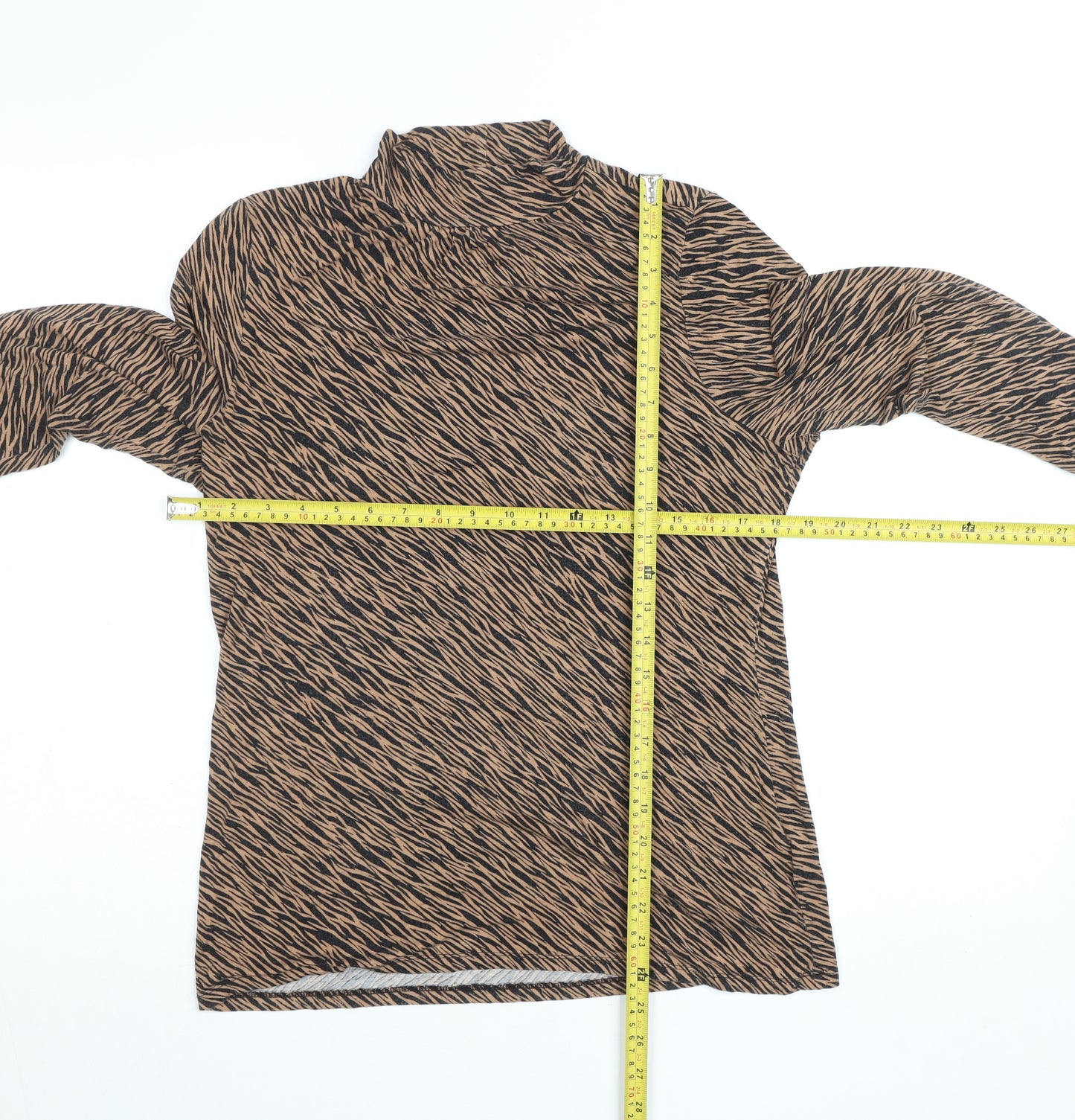 Oasis Women Brown Animal Print Roll Neck Long Sleeve Top L