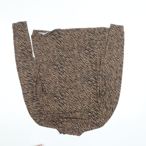 Oasis Women Brown Animal Print Roll Neck Long Sleeve Top L