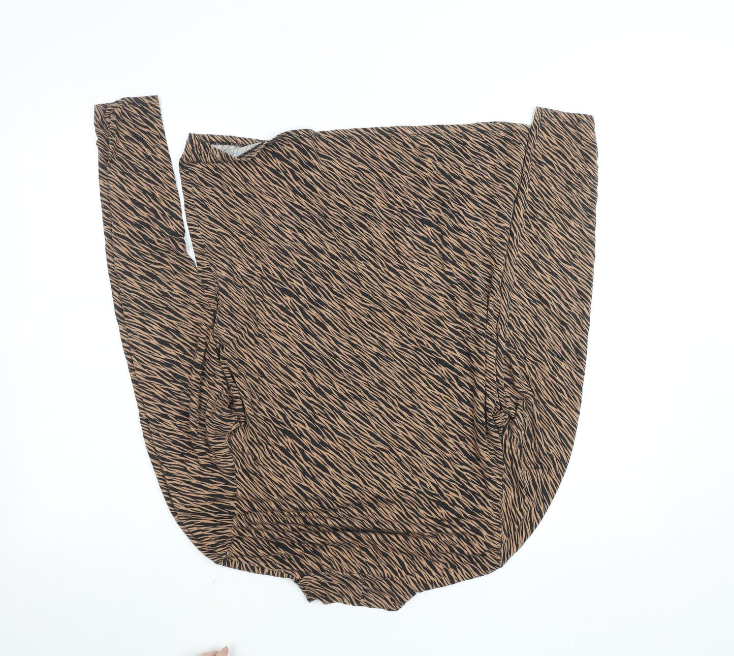 Oasis Women Brown Animal Print Roll Neck Long Sleeve Top L