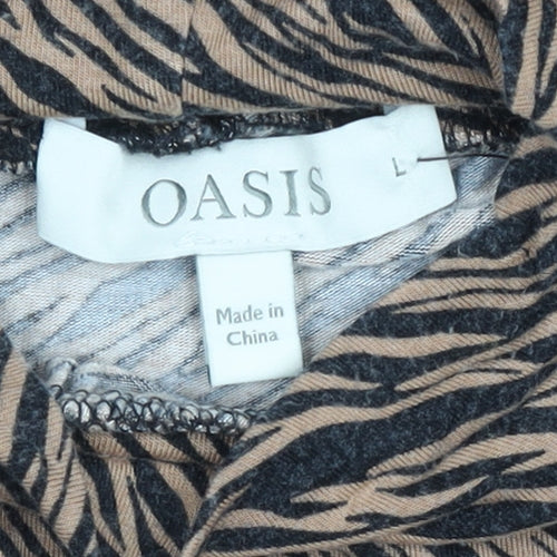 Oasis Women Brown Animal Print Roll Neck Long Sleeve Top L
