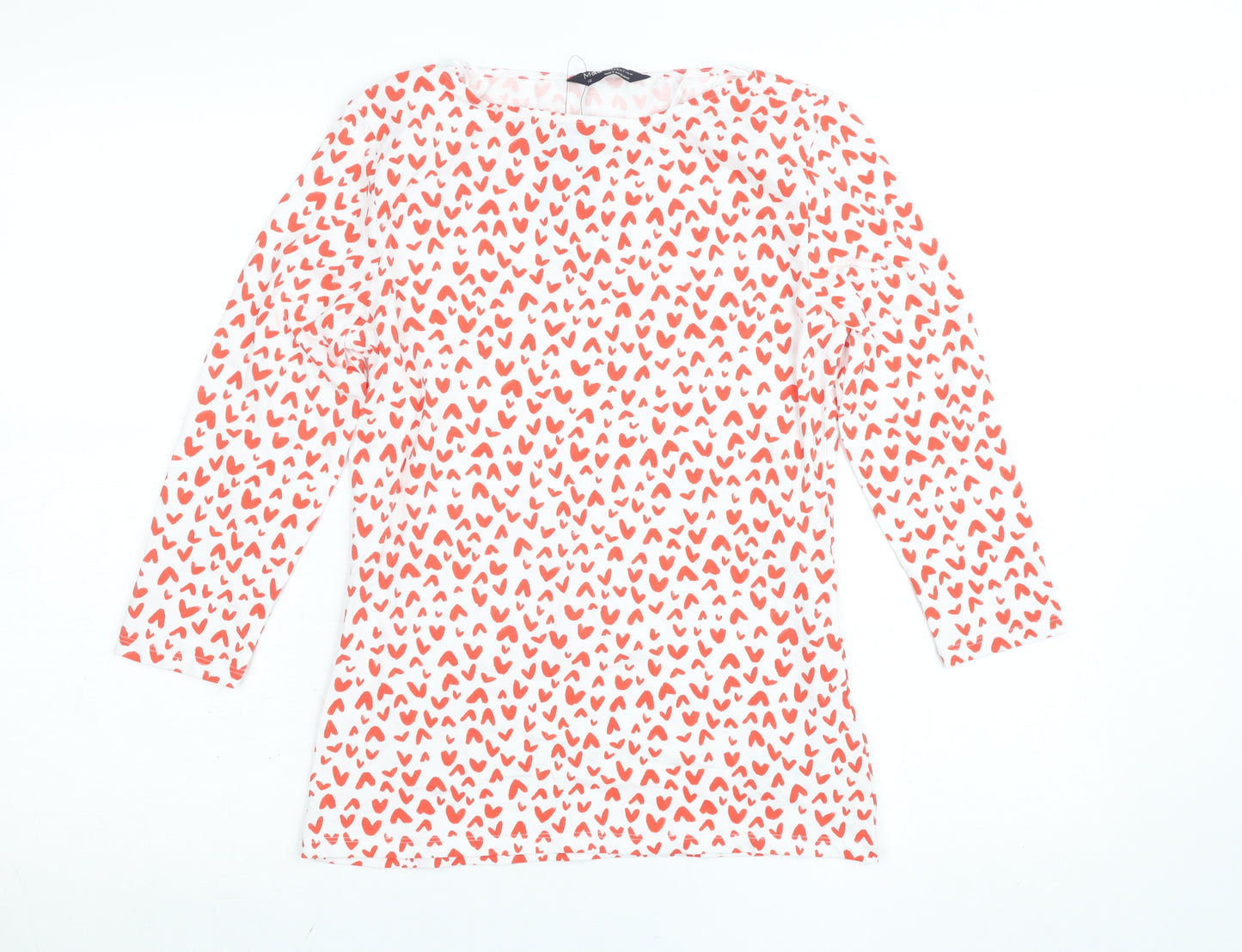 Marks and Spencer Women's Pink Heart Print 3/4 Sleeve T-Shirt Size 10