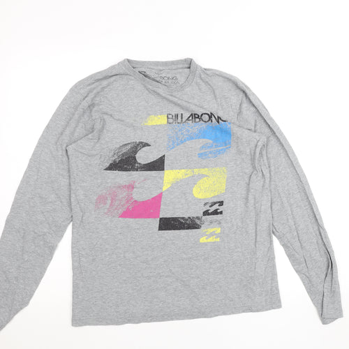 Billabong Women's Grey Long Sleeve Crew Neck Graphic T-Shirt Size S