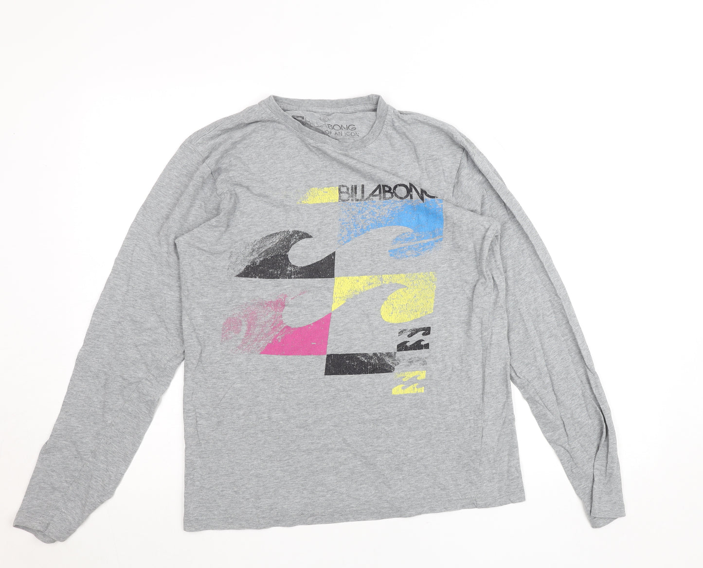 Billabong Women's Grey Long Sleeve Crew Neck Graphic T-Shirt Size S