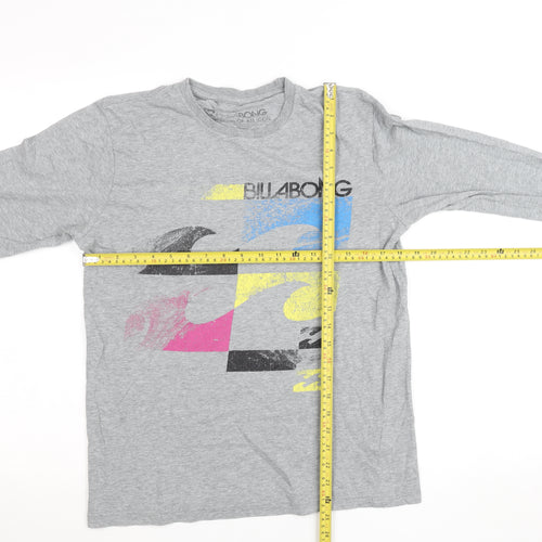 Billabong Women's Grey Long Sleeve Crew Neck Graphic T-Shirt Size S