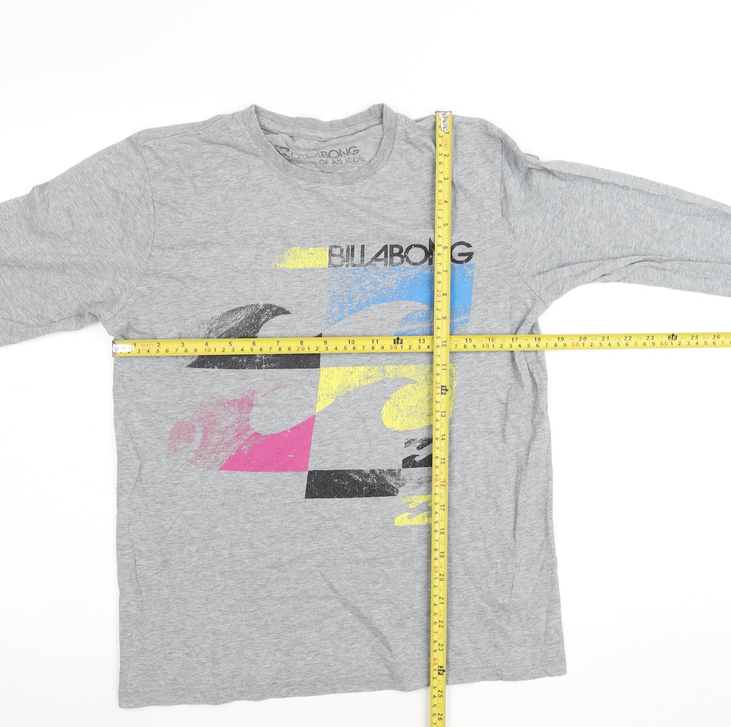 Billabong Women's Grey Long Sleeve Crew Neck Graphic T-Shirt Size S