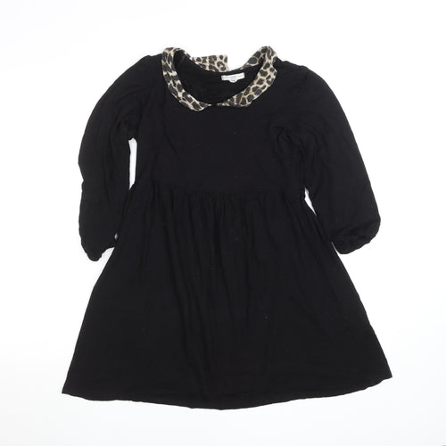 New Look Women Black Leopard Collar A-Line Dress Size 14