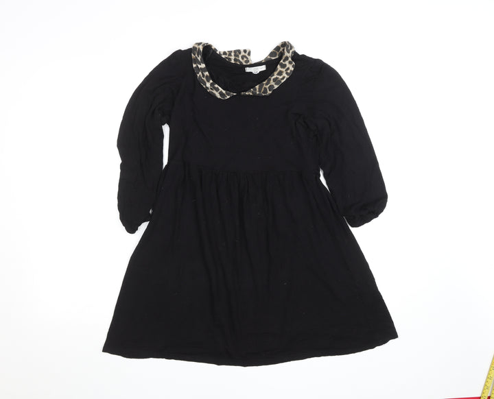 New Look Women Black Leopard Collar A-Line Dress Size 14