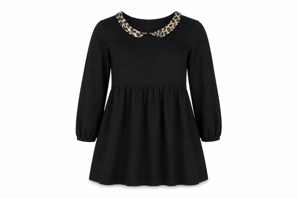 New Look Women Black Leopard Collar A-Line Dress Size 14
