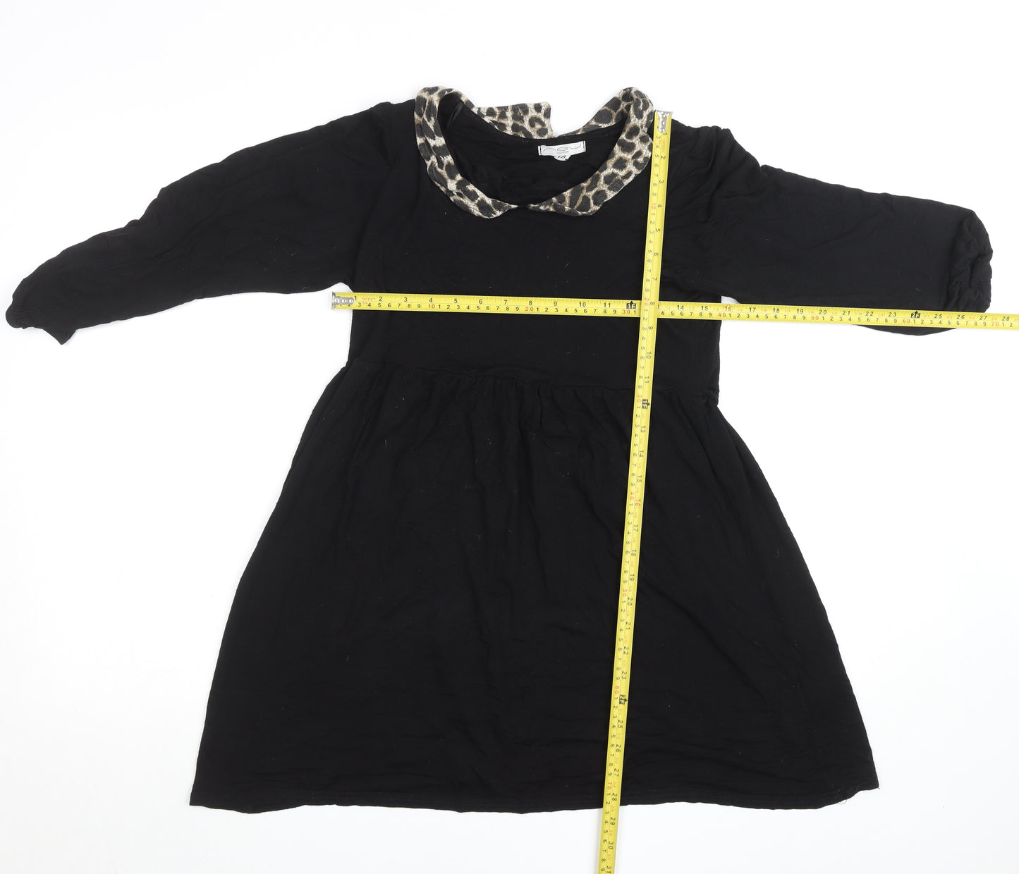 New Look Women Black Leopard Collar A-Line Dress Size 14