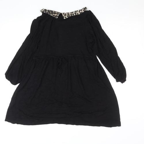 New Look Women Black Leopard Collar A-Line Dress Size 14