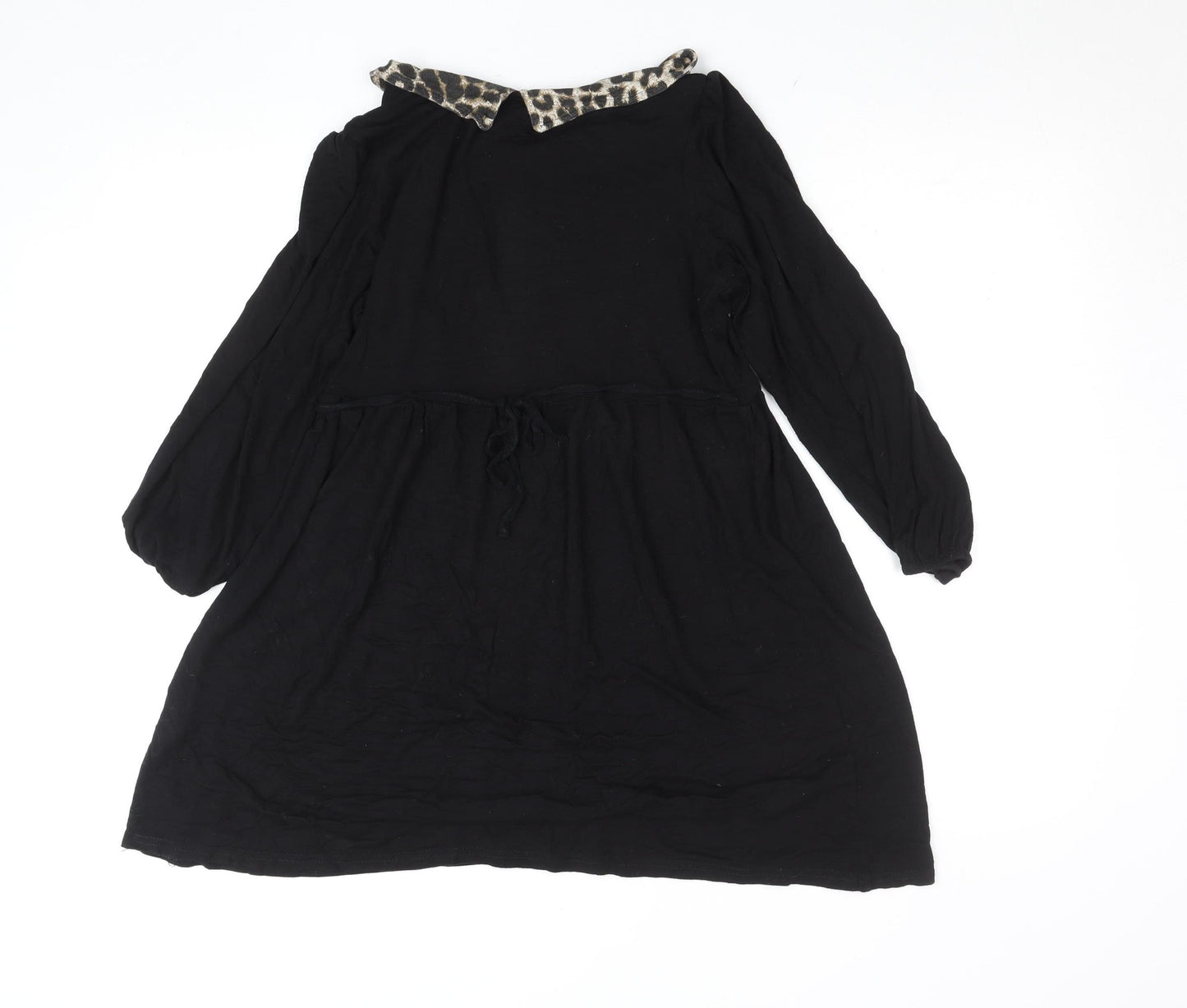 New Look Women Black Leopard Collar A-Line Dress Size 14
