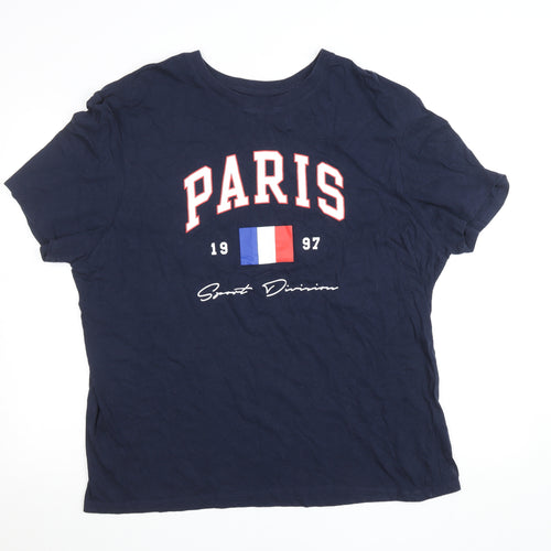 Primark Womens Blue 3XL Basic Paris Print Cotton T-Shirt