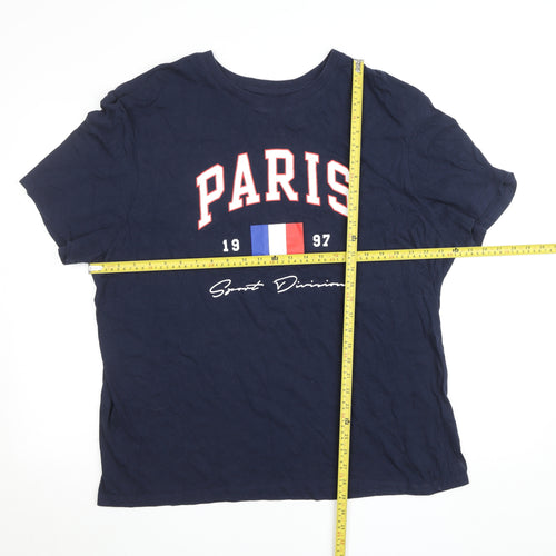 Primark Womens Blue 3XL Basic Paris Print Cotton T-Shirt