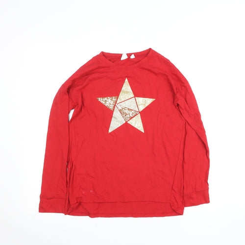 GAP Teens Red Long Sleeve Glitter Star Cotton T-Shirt Size 12