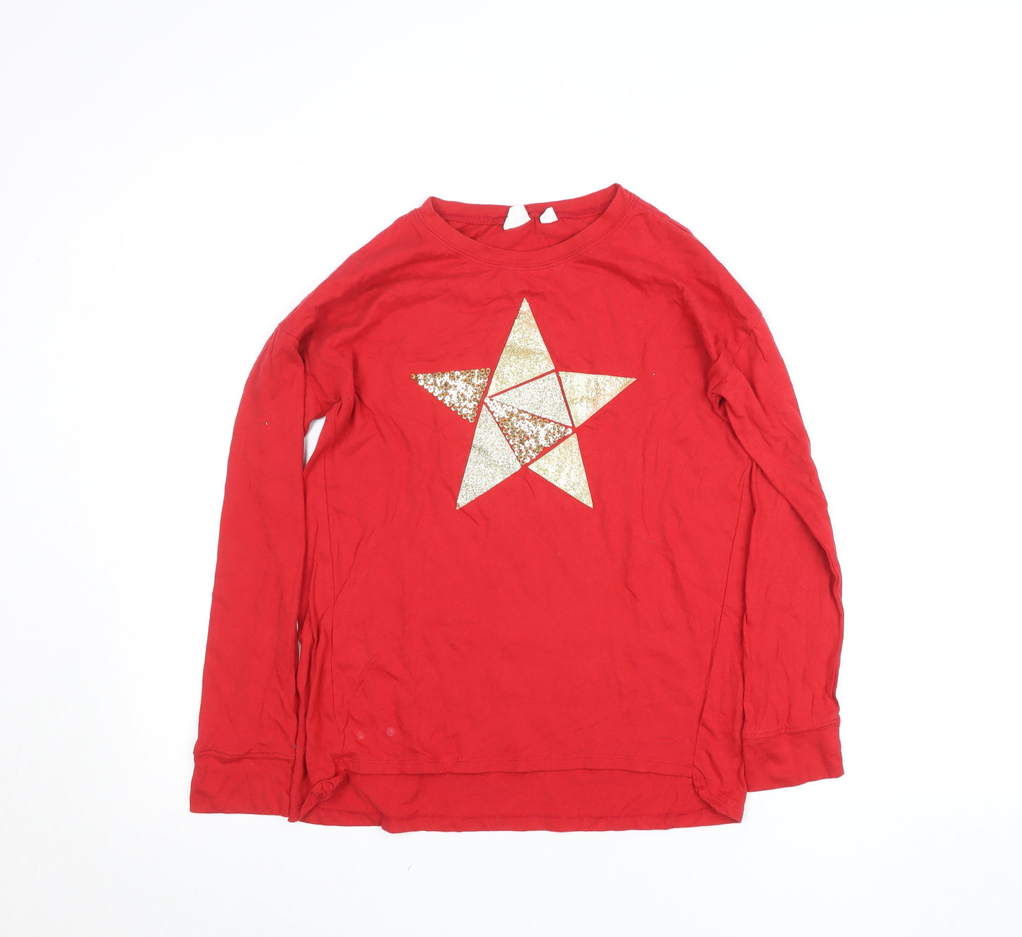 GAP Teens Red Long Sleeve Glitter Star Cotton T-Shirt Size 12