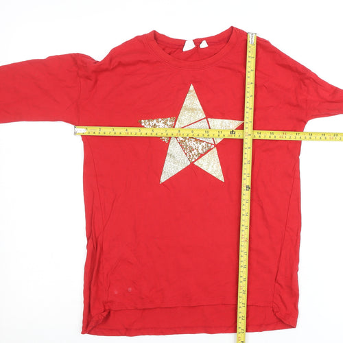 GAP Teens Red Long Sleeve Glitter Star Cotton T-Shirt Size 12