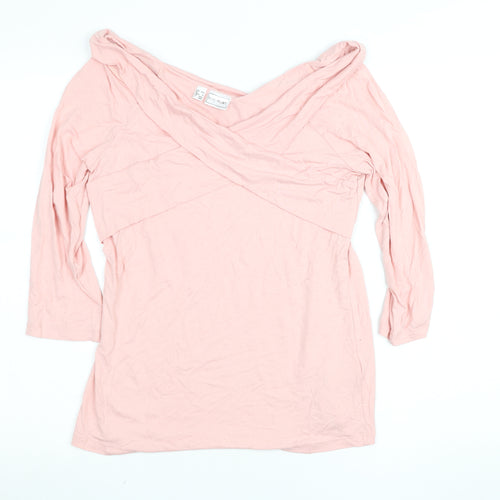 Bodyflirt Women's Pink 3/4 Sleeve Off Shoulder Wrap Blouse Size 12