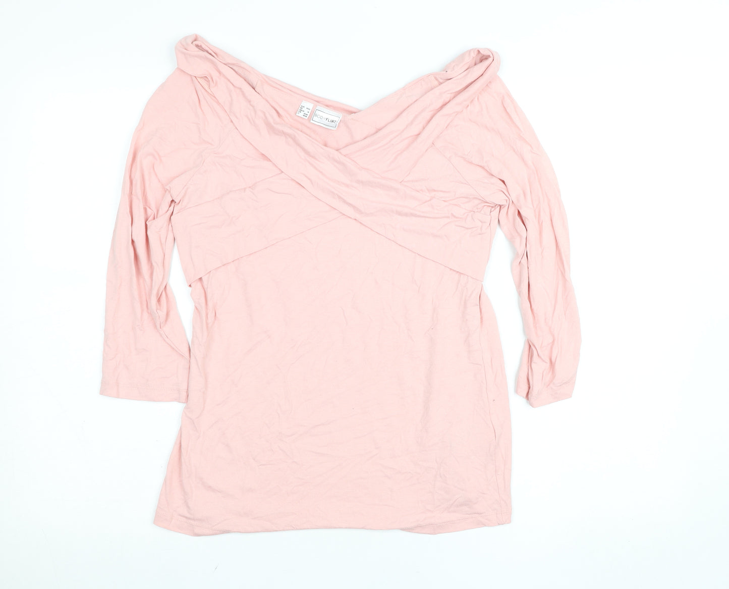 Bodyflirt Women's Pink 3/4 Sleeve Off Shoulder Wrap Blouse Size 12