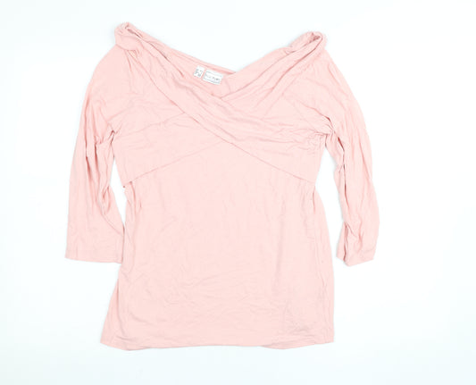 Bodyflirt Women's Pink 3/4 Sleeve Off Shoulder Wrap Blouse Size 12