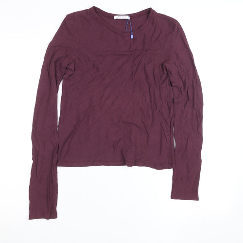 Zara Women Purple Cotton Long Sleeve Basic T-Shirt Size S