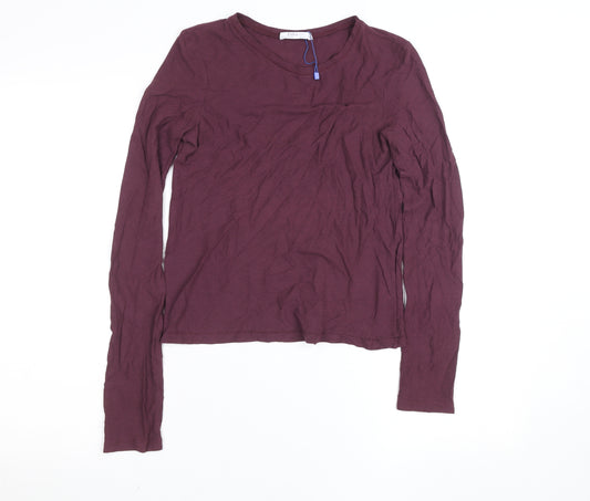 Zara Women Purple Cotton Long Sleeve Basic T-Shirt Size S