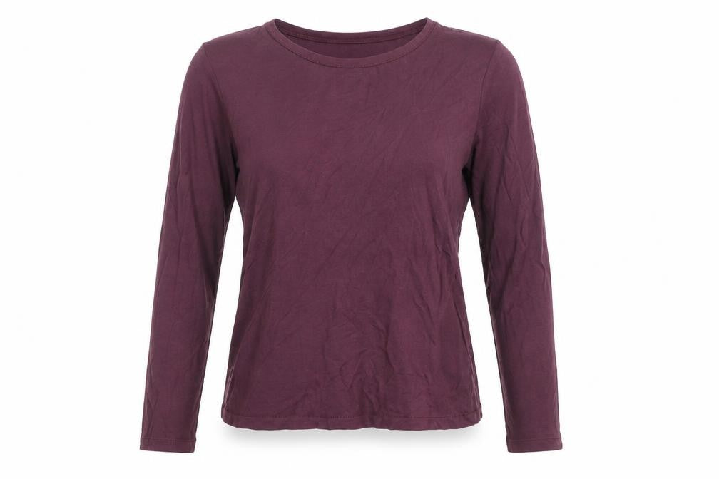 Front view of Zara Women Purple Cotton Long Sleeve Basic T-Shirt, size S