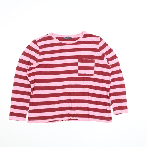 Marks and Spencer Women’s Pink & Red Striped Long Sleeve Cotton T-Shirt Size 16