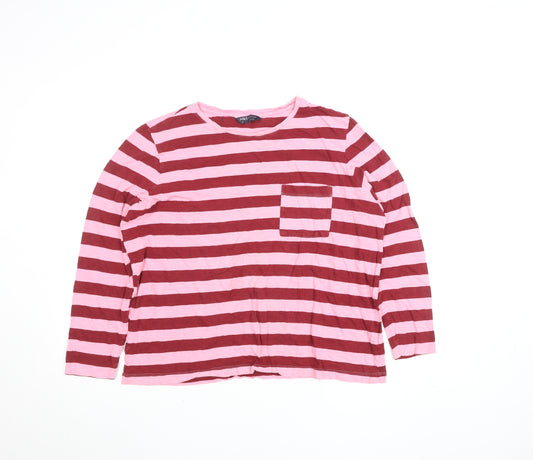 Marks and Spencer Women’s Pink & Red Striped Long Sleeve Cotton T-Shirt Size 16