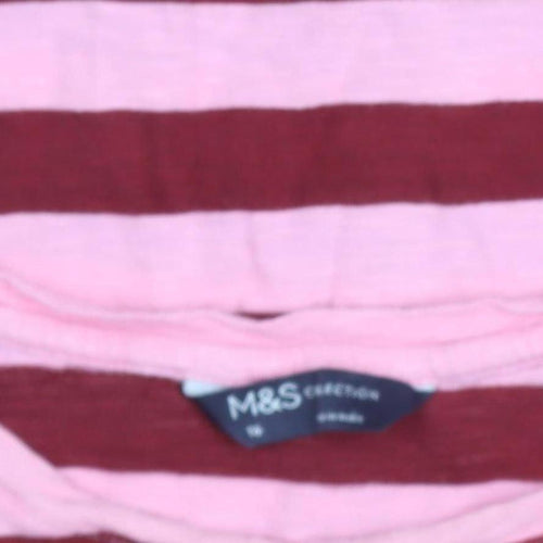 Marks and Spencer Women’s Pink & Red Striped Long Sleeve Cotton T-Shirt Size 16