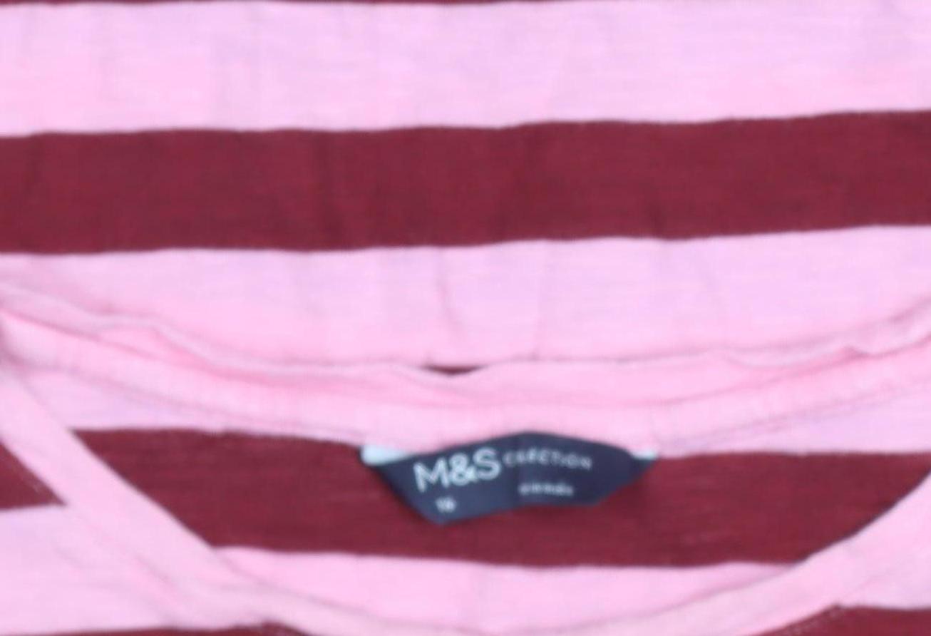 Marks and Spencer Women’s Pink & Red Striped Long Sleeve Cotton T-Shirt Size 16