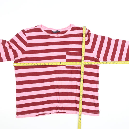 Marks and Spencer Women’s Pink & Red Striped Long Sleeve Cotton T-Shirt Size 16