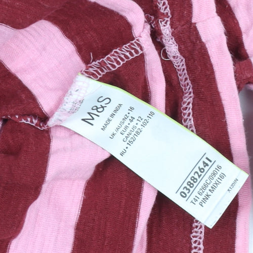 Marks and Spencer Women’s Pink & Red Striped Long Sleeve Cotton T-Shirt Size 16