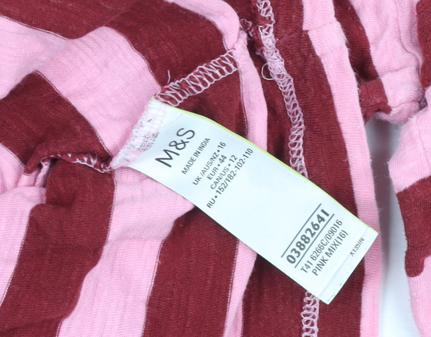 Marks and Spencer Women’s Pink & Red Striped Long Sleeve Cotton T-Shirt Size 16