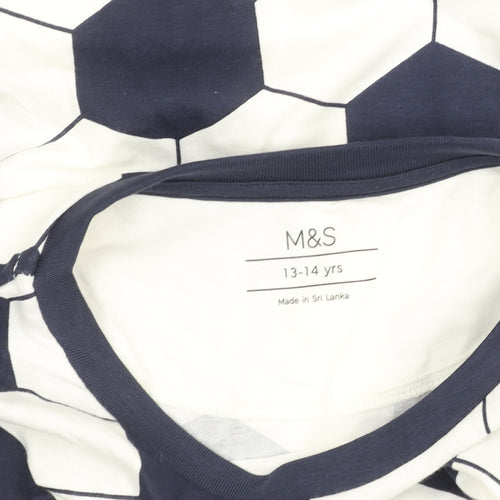 Marks and Spencer Boys Black & White Long Sleeve Cotton Sports T-Shirt 13-14 Yrs