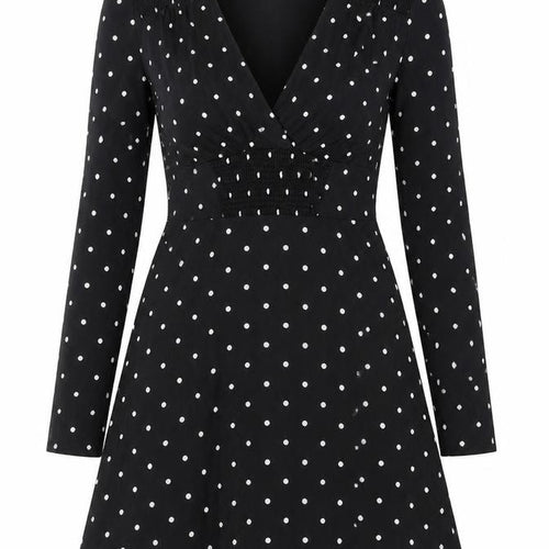 Miss Selfridge Women Black Polka Dot V-Neck Fit & Flare Dress Size 8