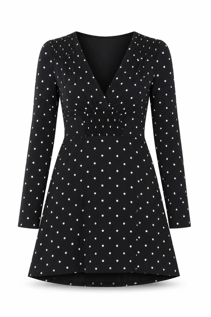 Miss Selfridge Women Black Polka Dot V-Neck Fit & Flare Dress Size 8