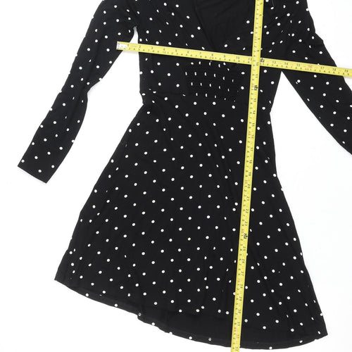 Miss Selfridge Women Black Polka Dot V-Neck Fit & Flare Dress Size 8