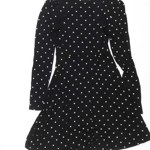 Miss Selfridge Women Black Polka Dot V-Neck Fit & Flare Dress Size 8